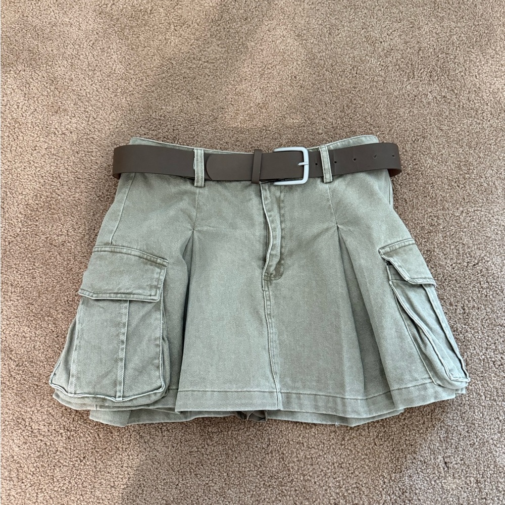 Khaki Cargo Mini Skirt with Belt